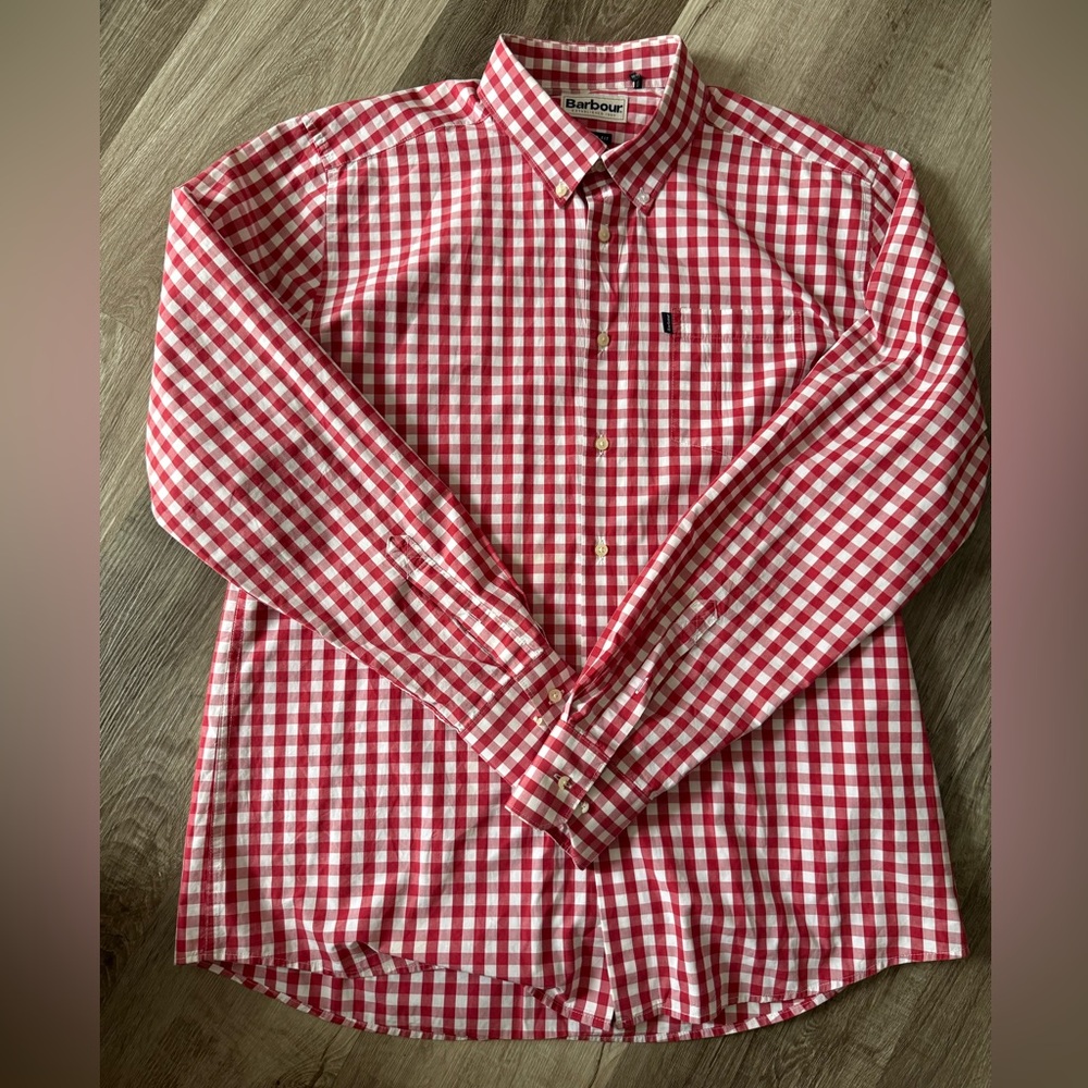 Barbour Red and White Gingham Button-Down Shirt